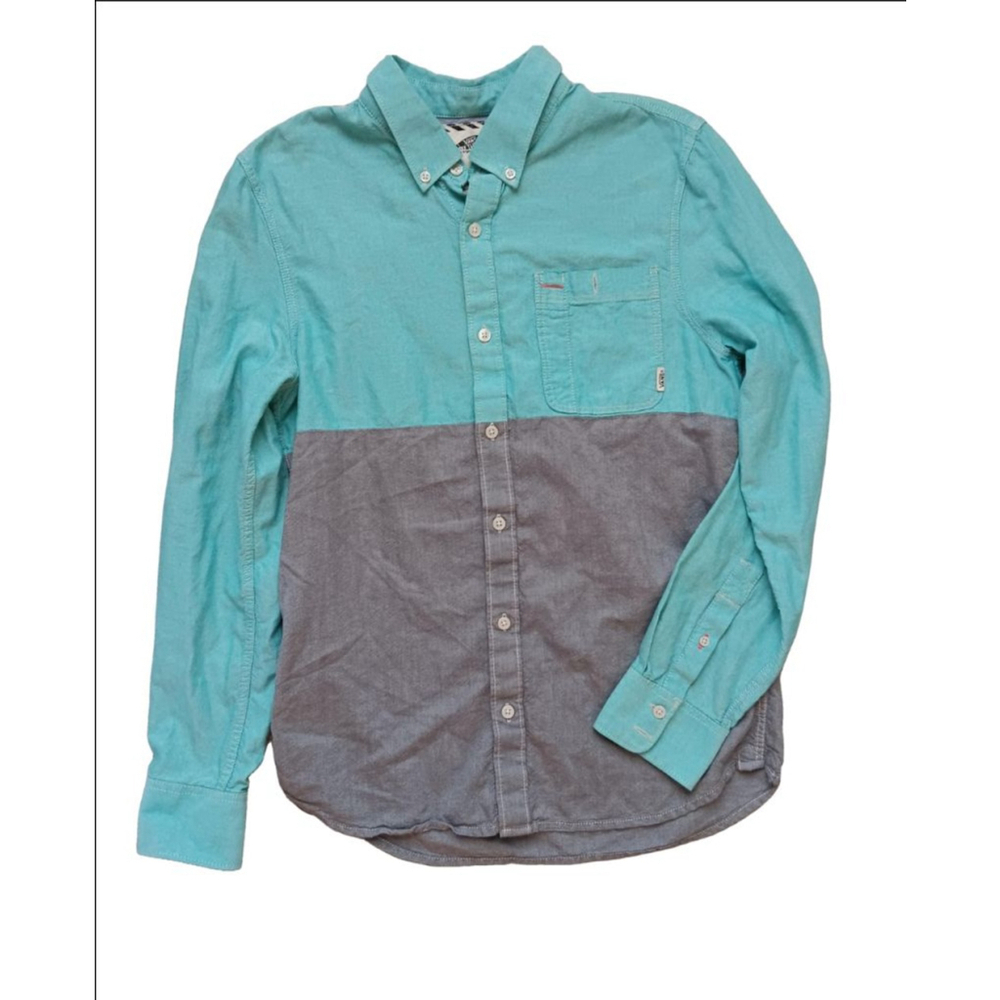 Men's Vans Button-Down Shirt Size S Teal and Gray